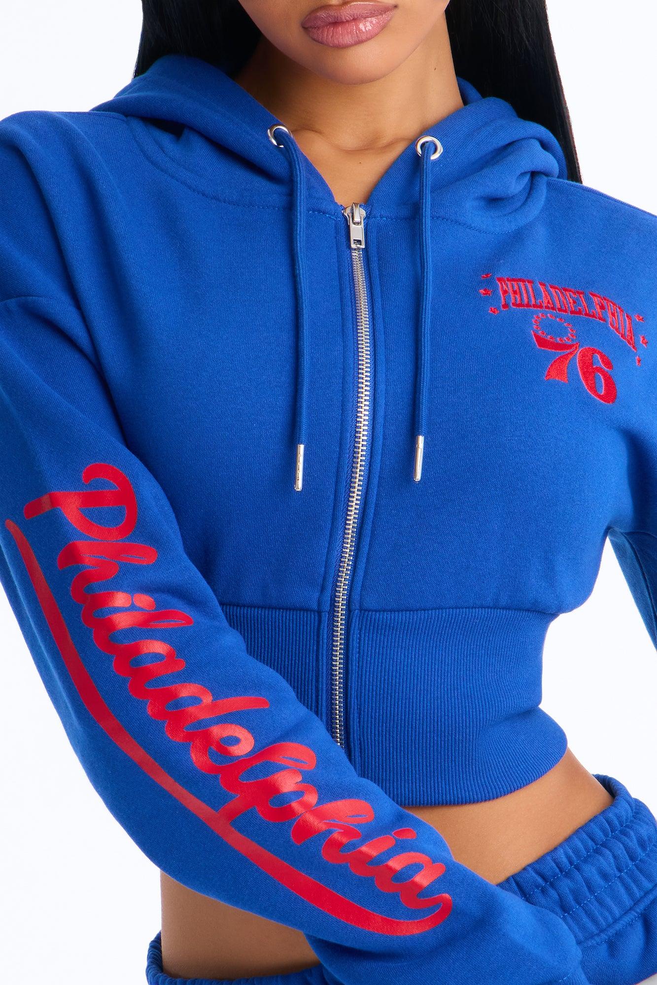 NBA Philadelphia 76ers Cropped Fleece Full Zip Hoodie - Royal Female Product Image