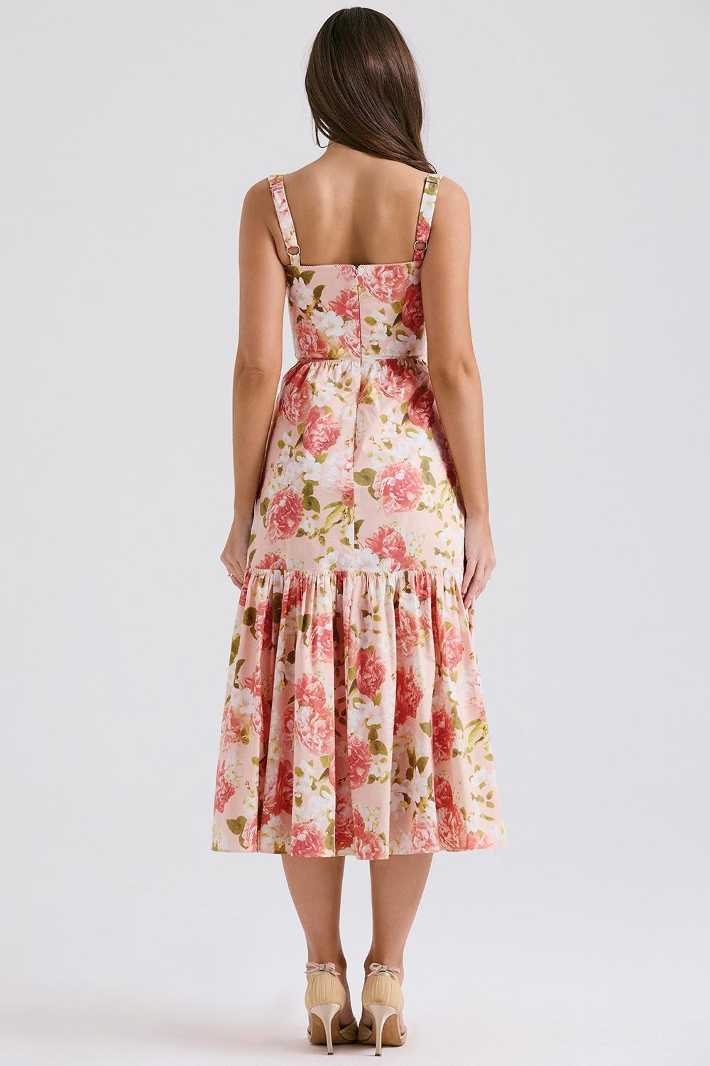 Elia  pink peony print cotton midi sundress Product Image