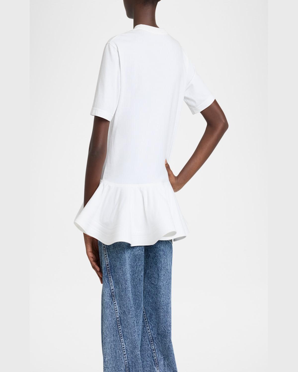 ALAÏA Oversized Poplin-trimmed Cotton-jersey Peplum T-shirt In White Product Image