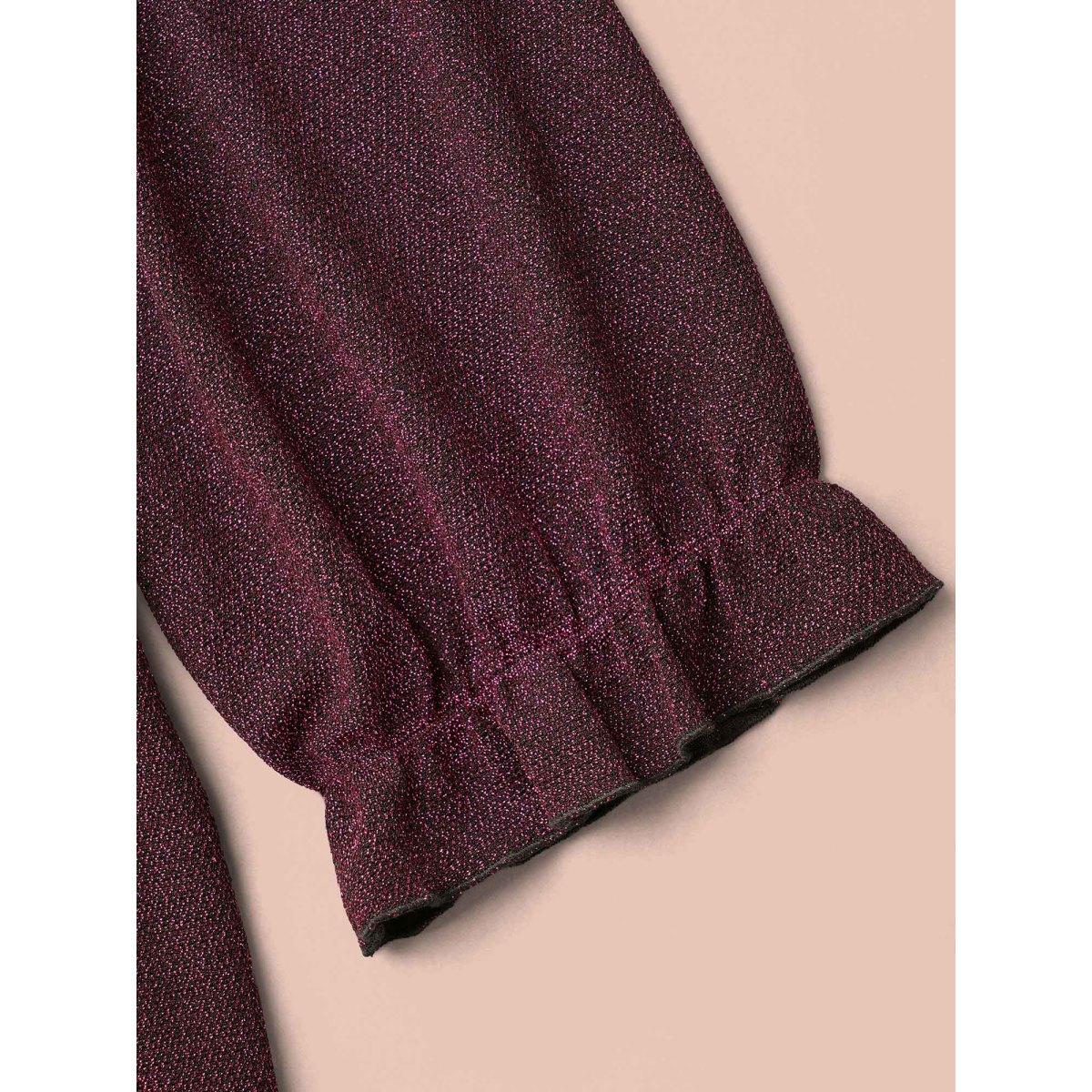 Plus Size Eggplant Crew Neck Luxe Ruffle Gathered Blouse Women Elegant Elbow-length sleeve Round Neck Everyday Blouses BloomChic 12/L Product Image