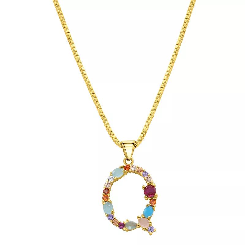 Adornia Gold Tone Multi Color Cubic Zirconia Initial Necklace, Womens Q Product Image