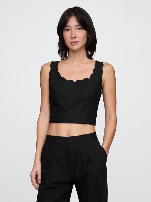 Linen-Blend Scalloped Crop Top Product Image