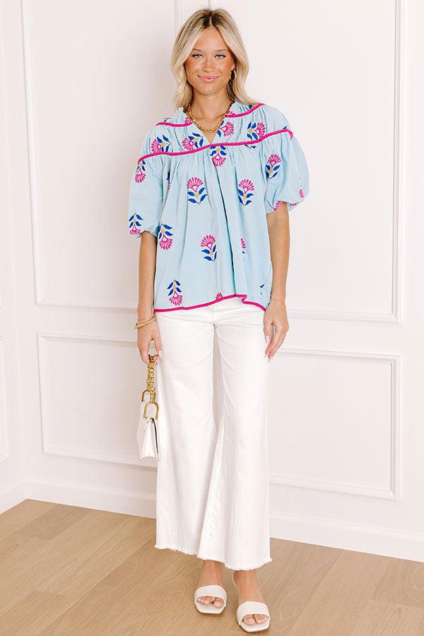 Joyful Bloom Floral Embroidered Top in Sky Blue Product Image