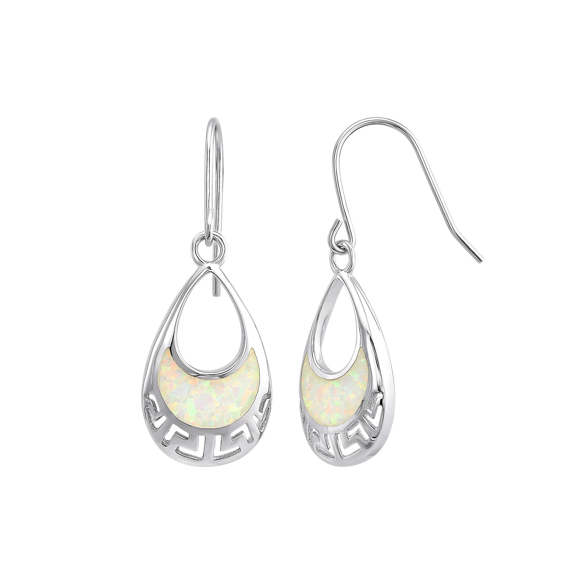 Sterling Silver Lab-Created White Opal Filigree Teardrop Earrings, Womens Product Image