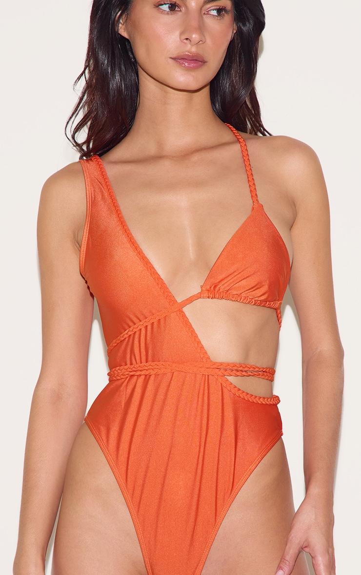 Orange Plait Detail Asymmetric Swimsuit Product Image