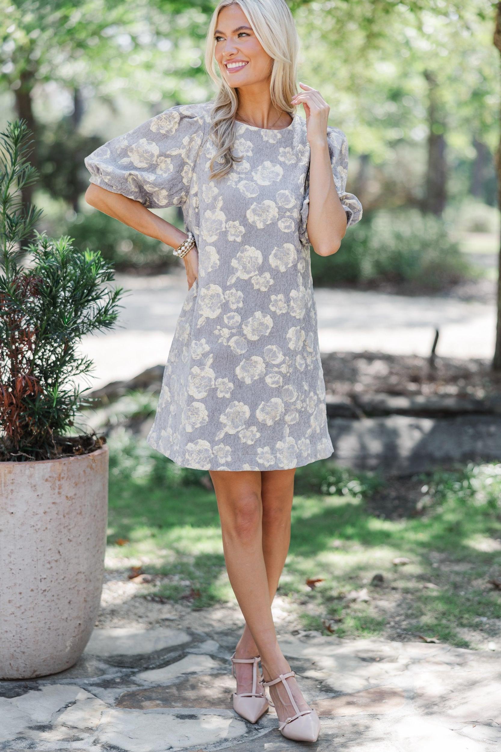 Know What You Want Gray Floral Dress Female Product Image