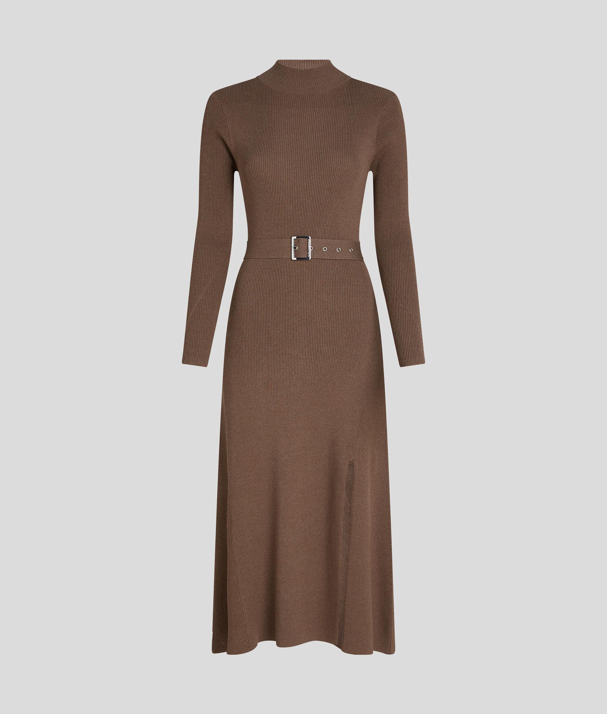 LONG-SLEEVED BELTED KNIT DRESS Product Image