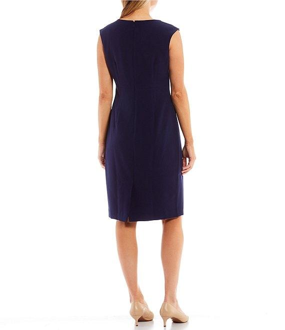 Kasper Petite Size Stretch Crepe V-Neck Sleeveless Sheath Dress Product Image