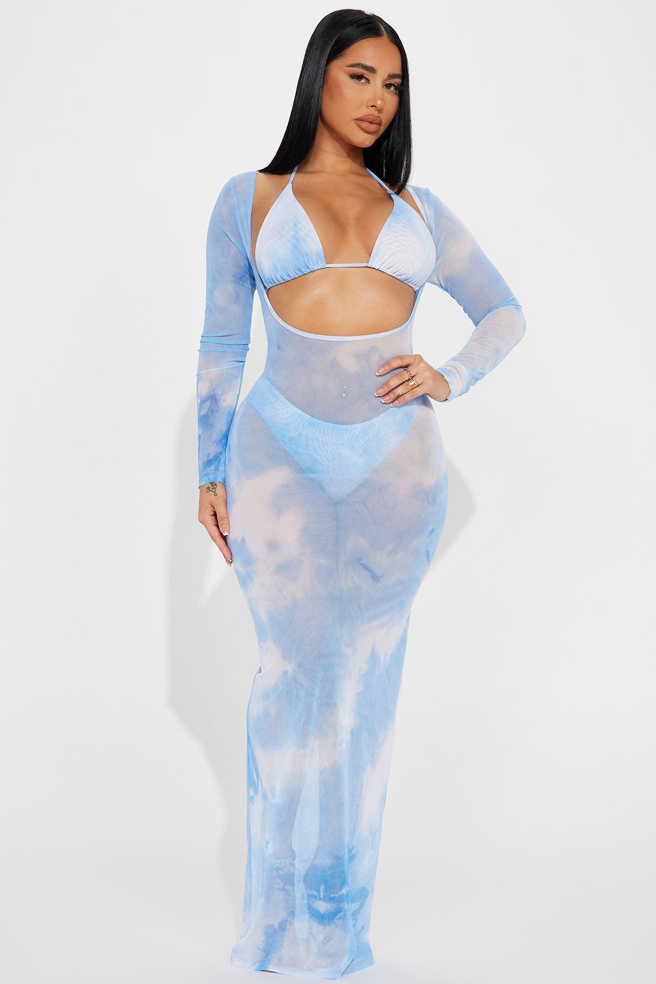 Summers In Tulum Mesh 3 Piece Sunsuit Set - Blue/combo Product Image