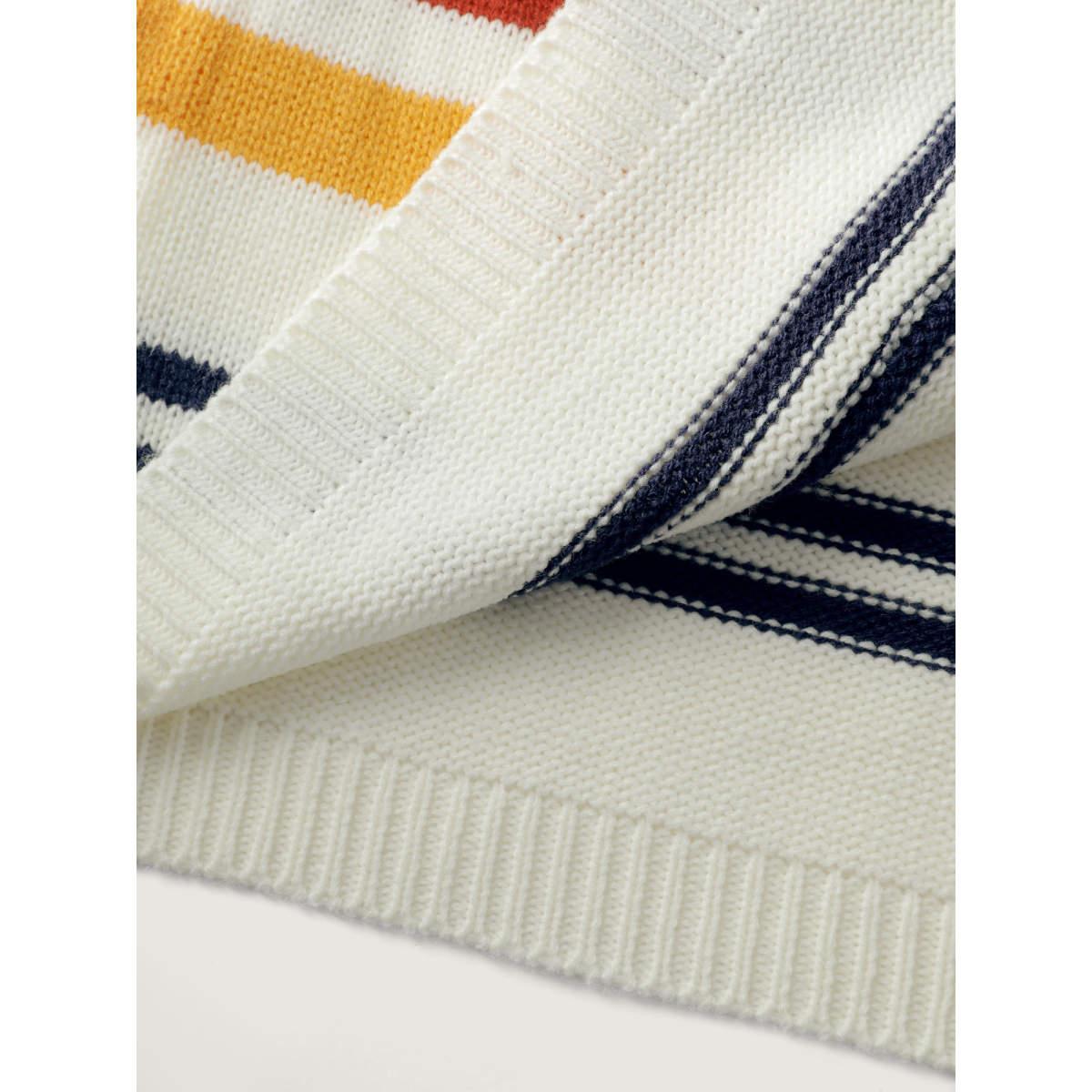 Plus Size Colorful Stripe Seahorse Motif Jacquard Knit Cardigan Originalwhite Women Playful Loose Long Sleeve Casual Cardigans BloomChic 26/4X Product Image