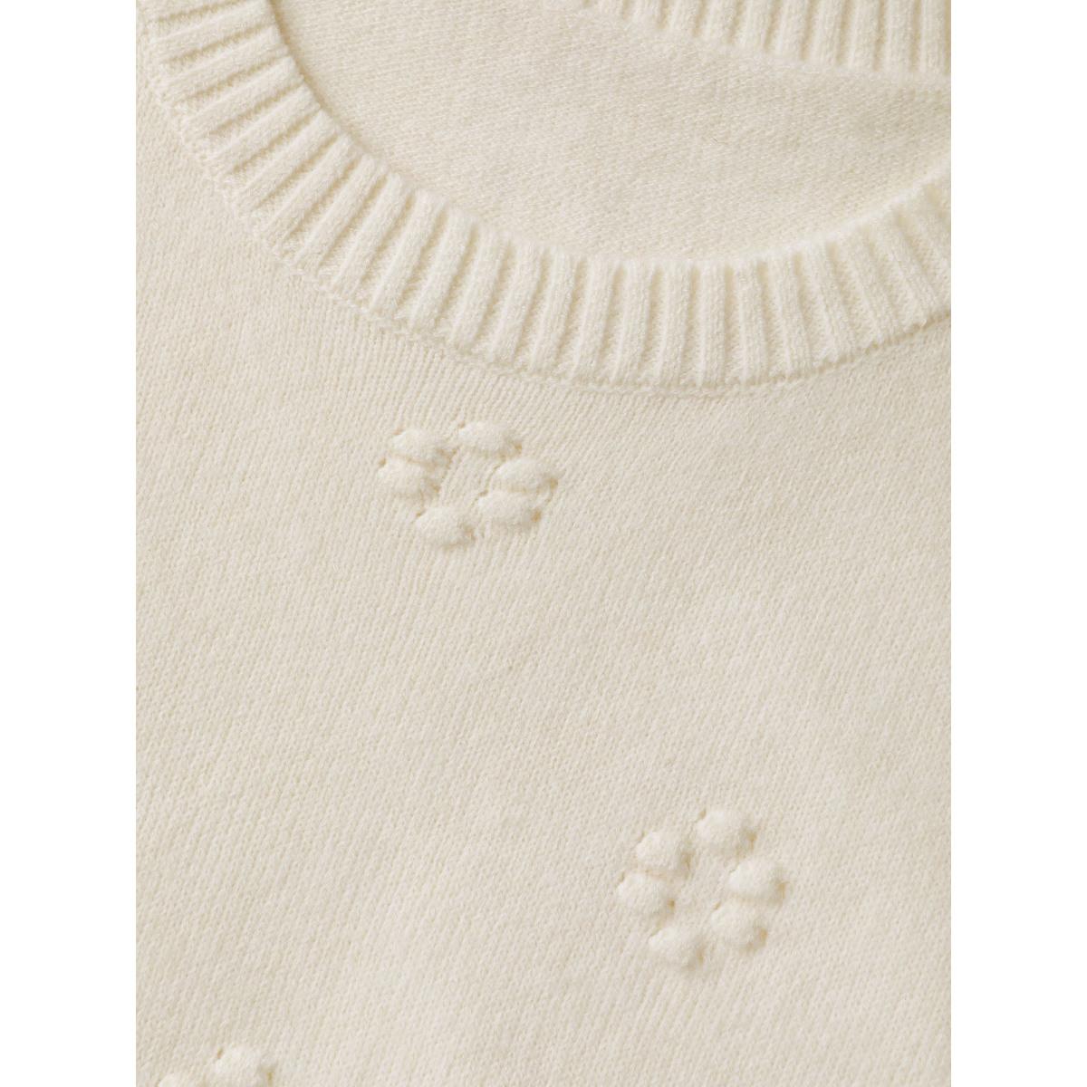 Plus Size Floral Textured Ribbed Hem Pullover Beige Women Playful Loose Long Sleeve Round Neck Casual Pullovers BloomChic 12/L Product Image