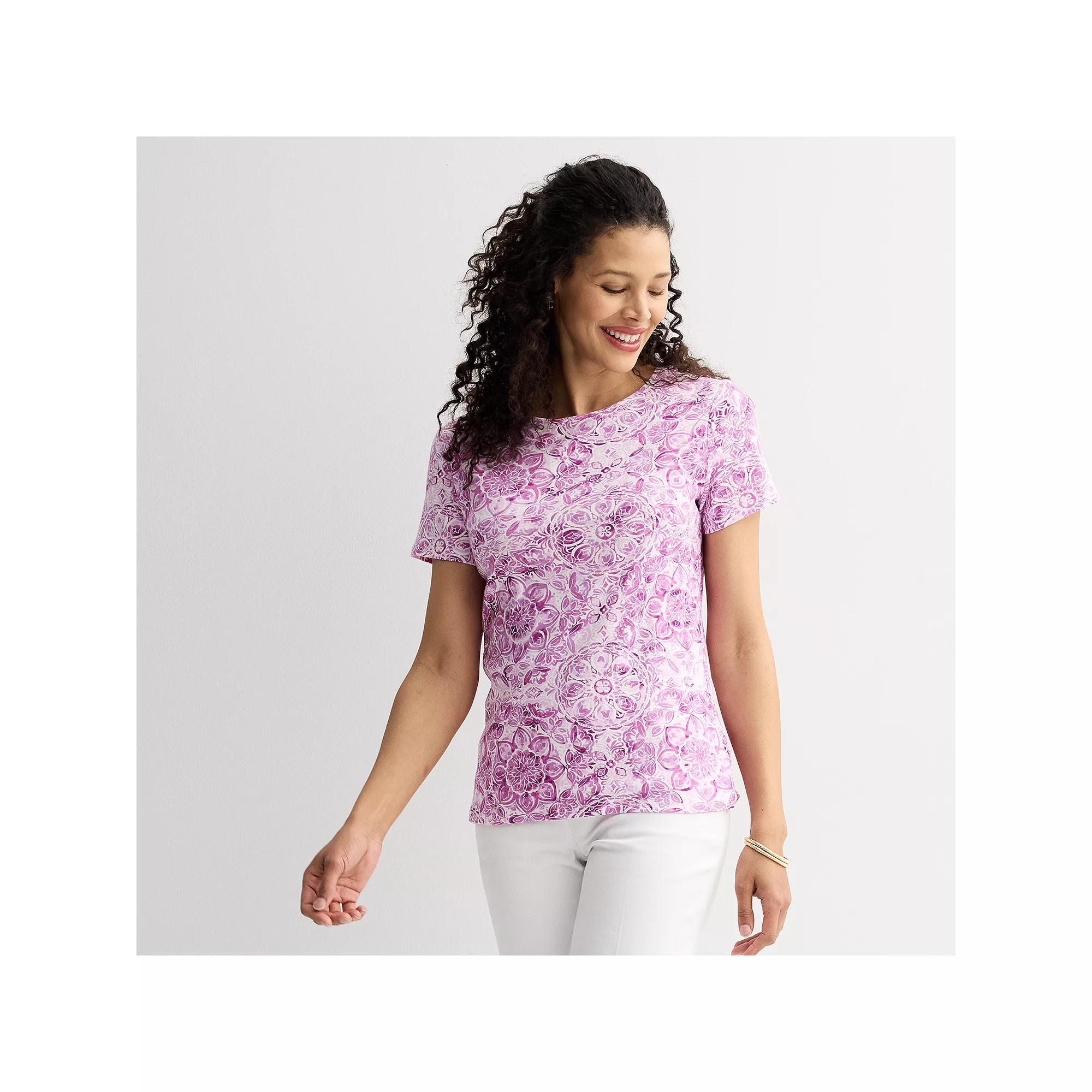 Women's Croft & Barrow® Essential Crewneck Tee, Size: XS, Purple Watercolor Tile Product Image