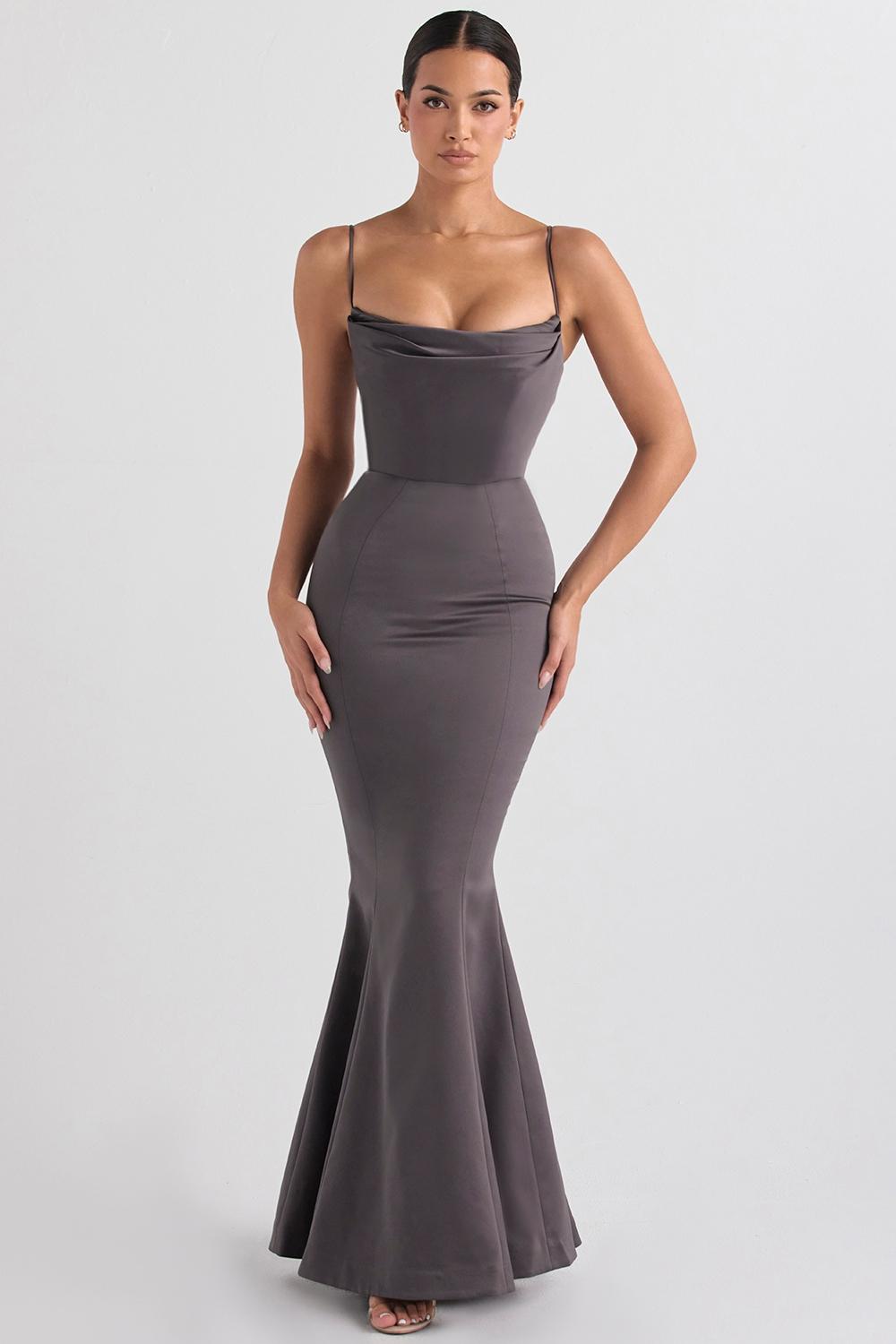 Violette  shadow satin fishtail gown Product Image