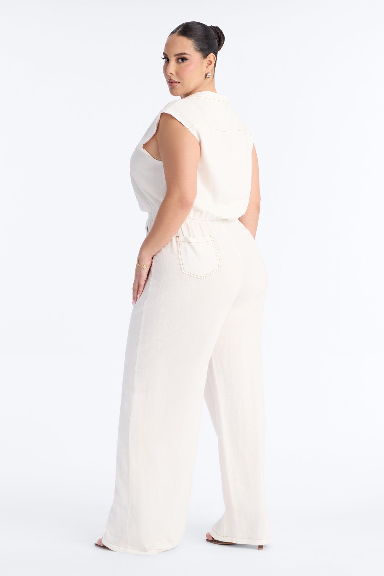 Shyla Sleeveless Linen Pant Set - White Female Product Image