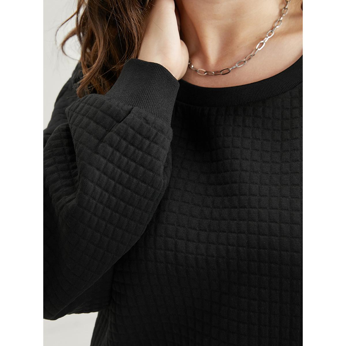 Plus Size Solid Textured Drop Shoulder Sweatshirt Women Black Casual Round Neck Dailywear Sweatshirts BloomChic 26/4X Product Image