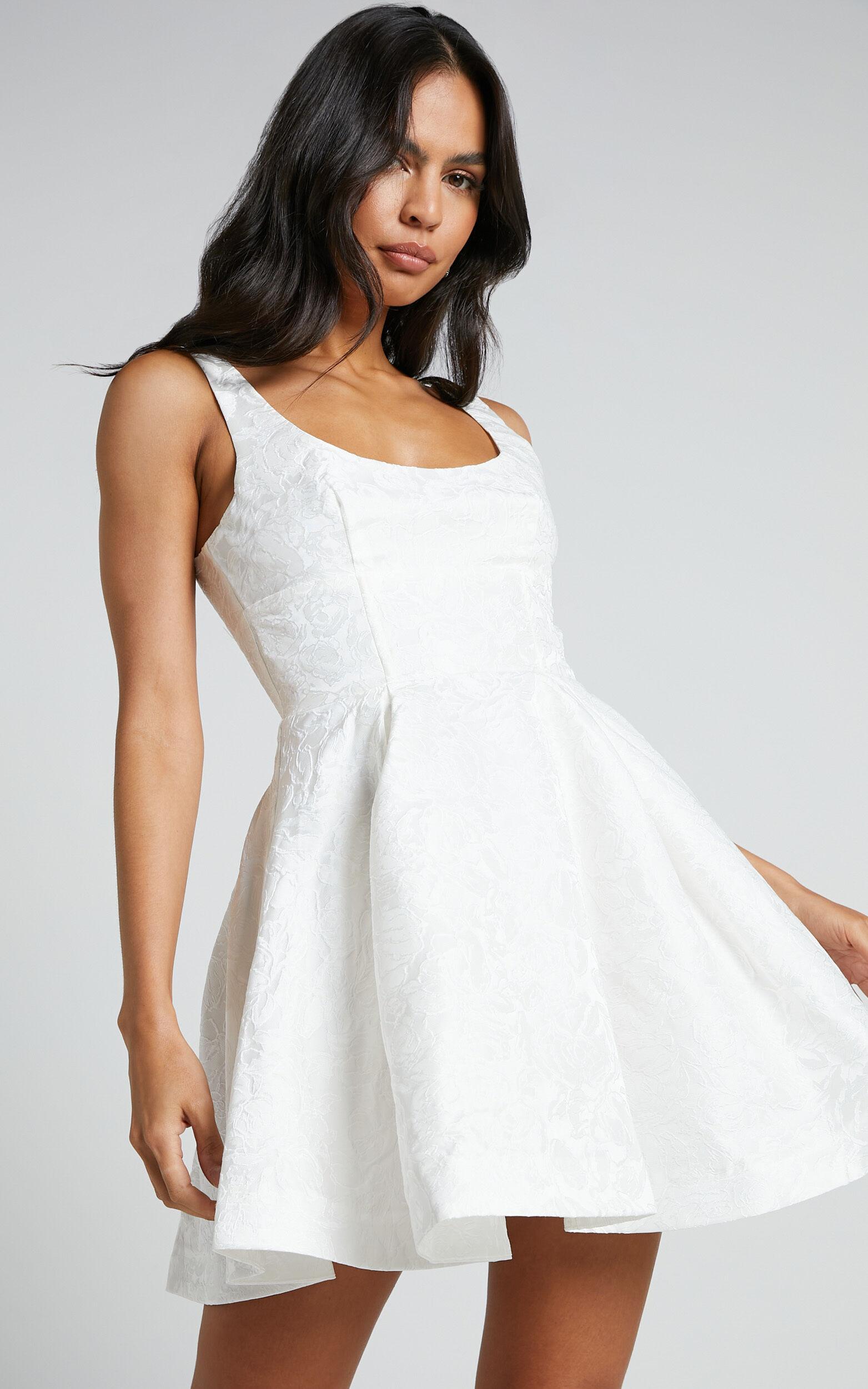 Stephane Mini Dress - Corset Scoop Neck Fit and Flare Dress in Ivory Product Image