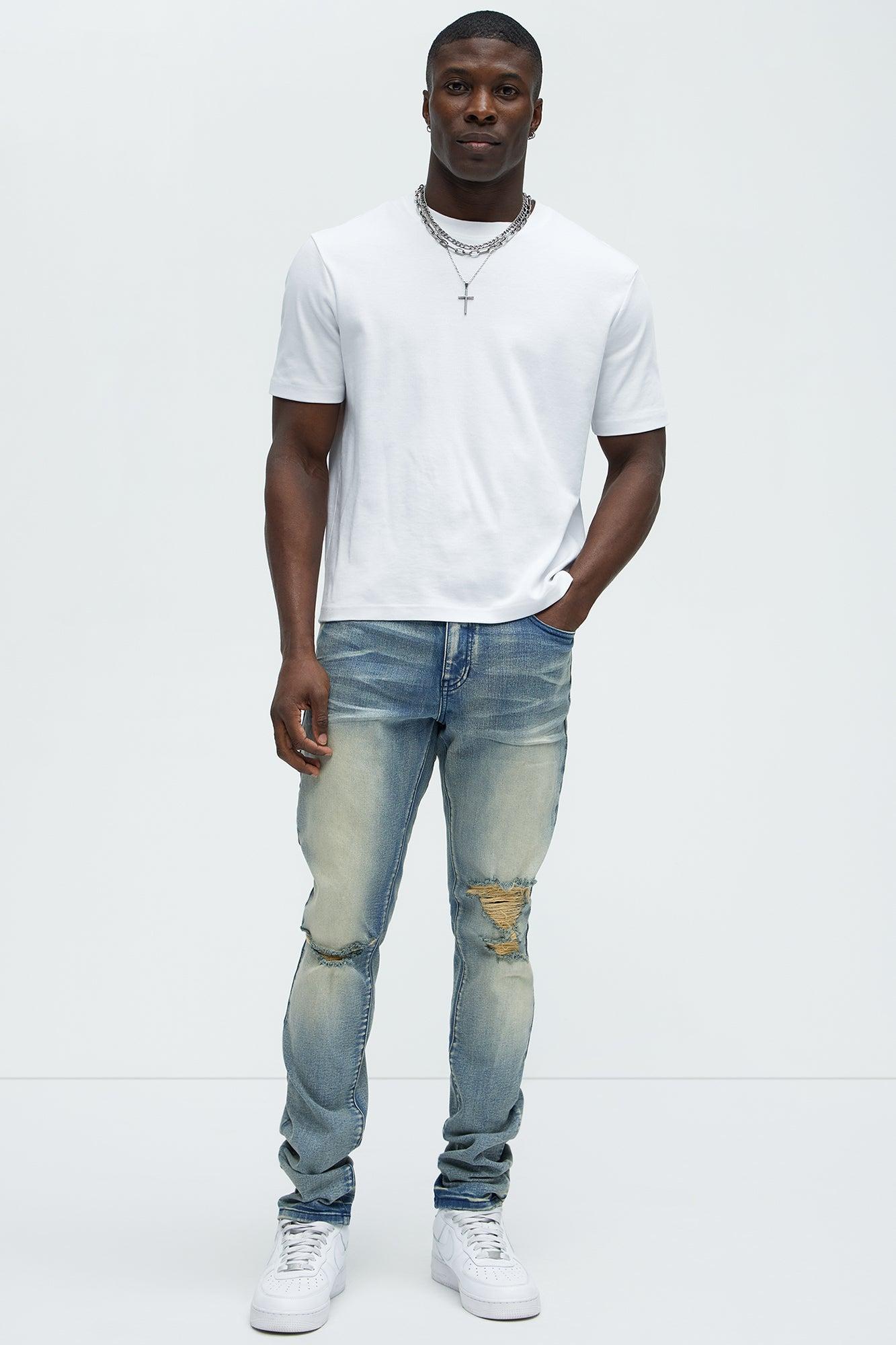 Crease Vintage Stacked Skinny Jeans - Vintage Blue Wash Product Image