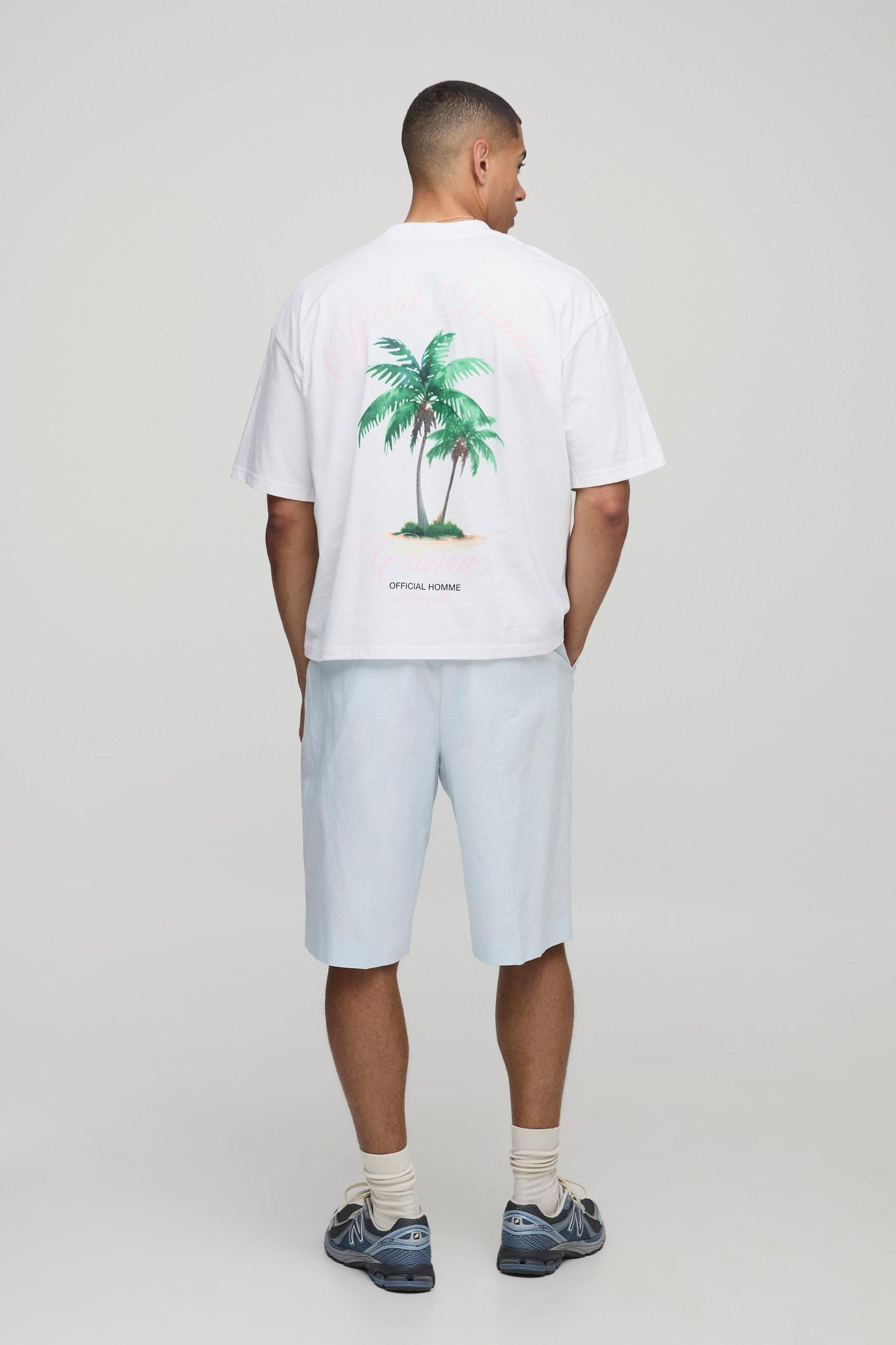 White Oversized Boxy Extended Neck Official Homme Palm T-Shirt | boohooMAN USA Product Image