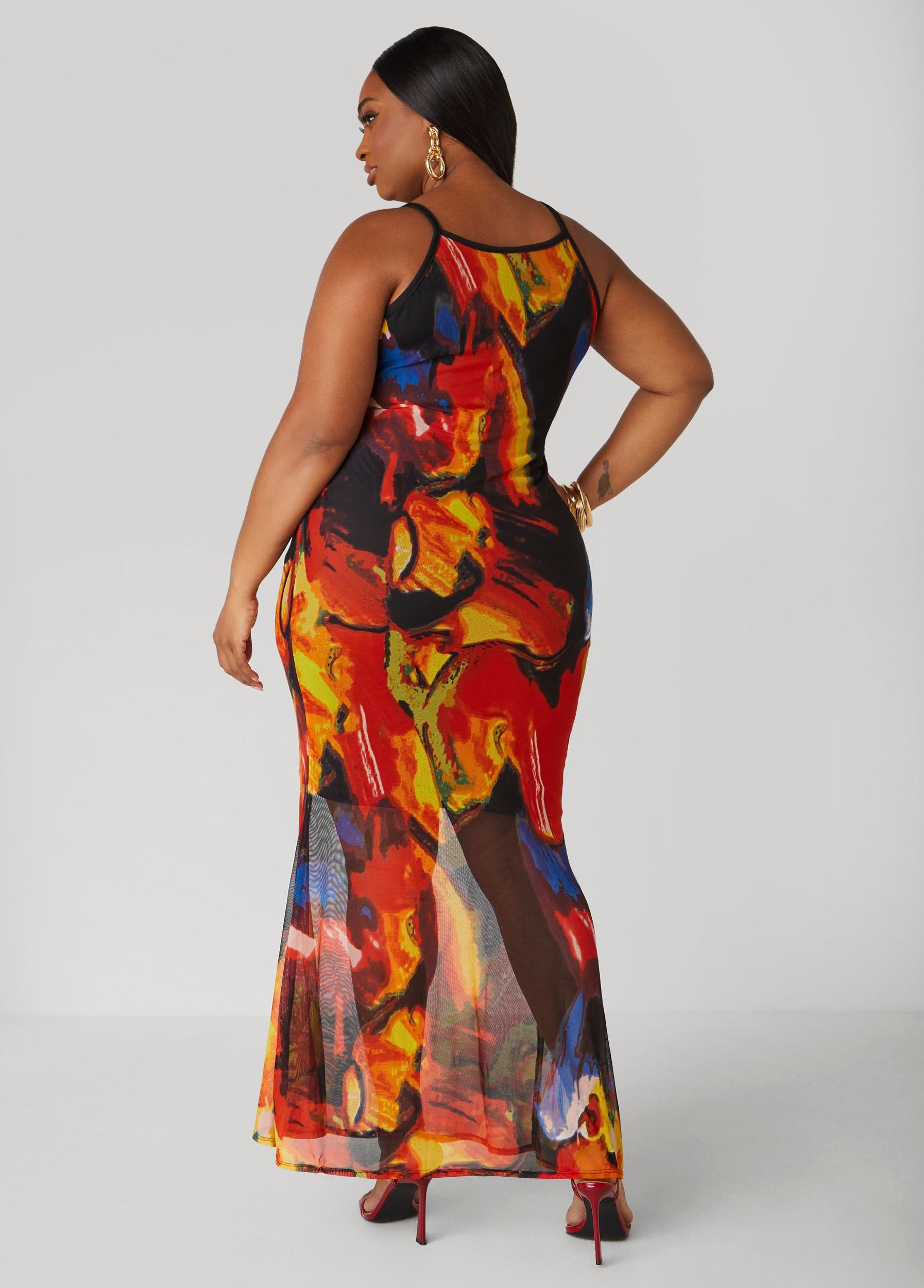 Watercolor Print Mesh Maxi Dress Product Image