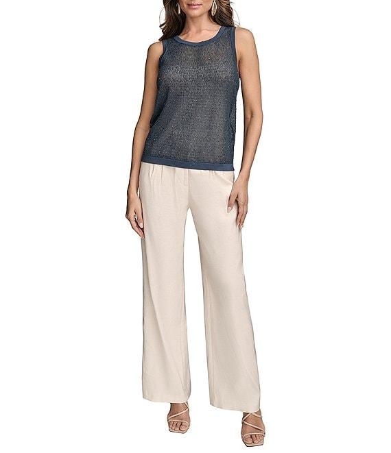 Donna Karan Crew Neck Sequined Crochet Sleeveless Shell Product Image