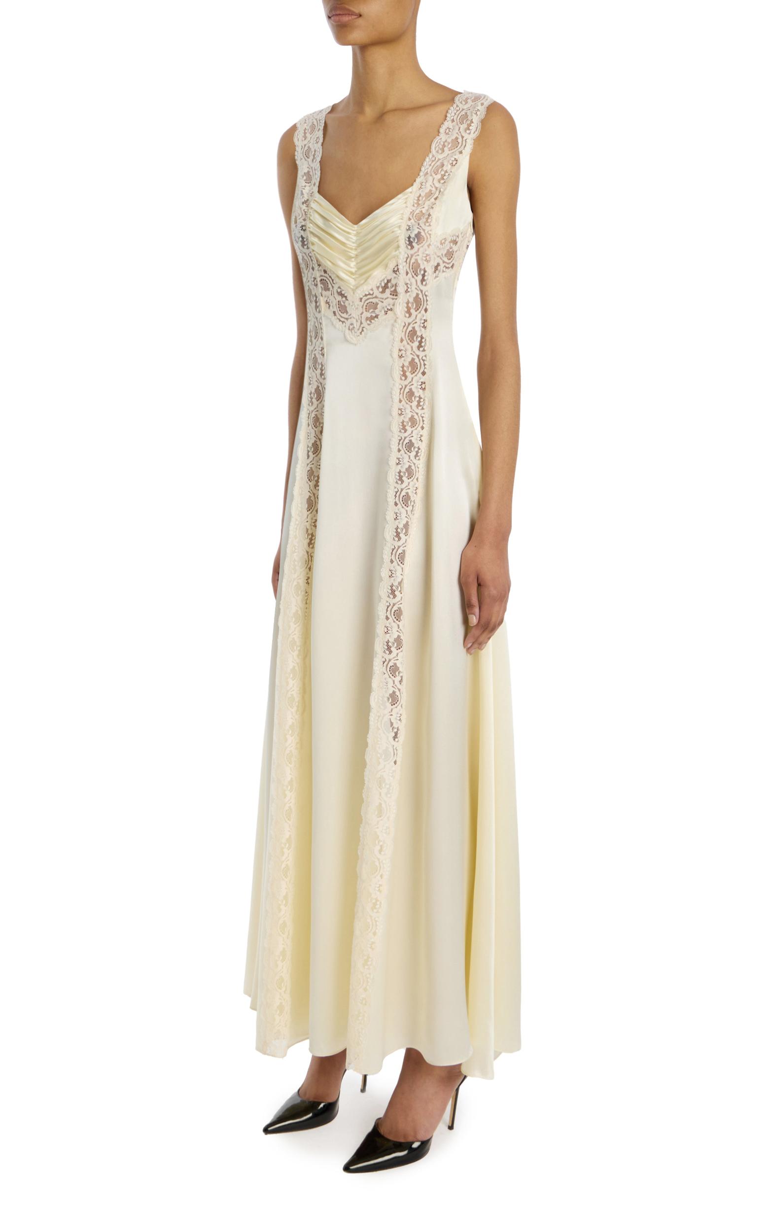 Cream Silk Charmeuse Bias Dress With Lace Inlays Product Image
