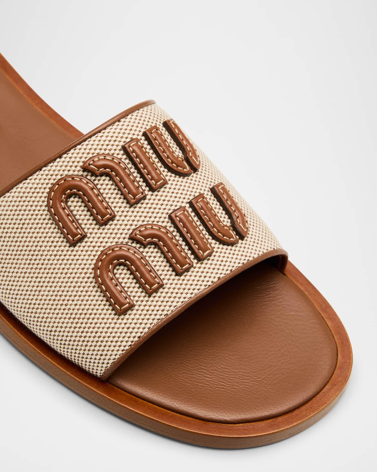 Canvas Logo Flat Slide Sandals Product Image