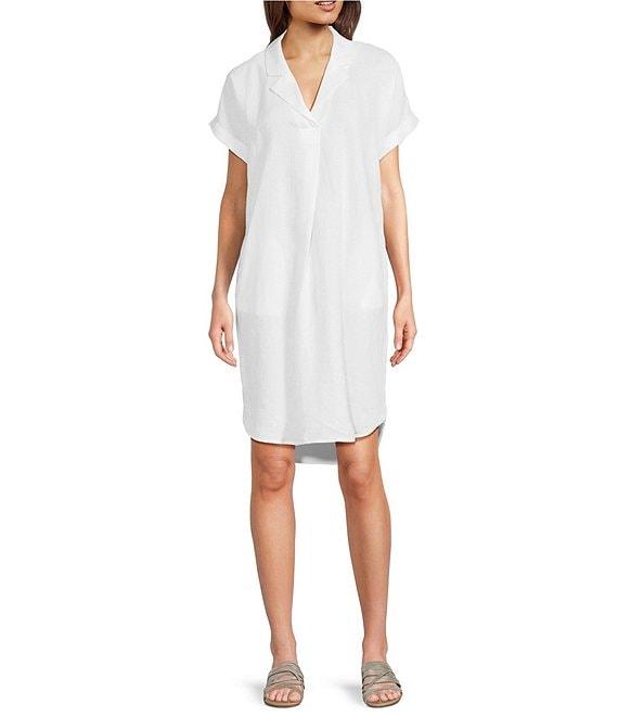 Eileen Fisher Organic Linen Notch Collar Cap Sleeve Shirtdress Product Image