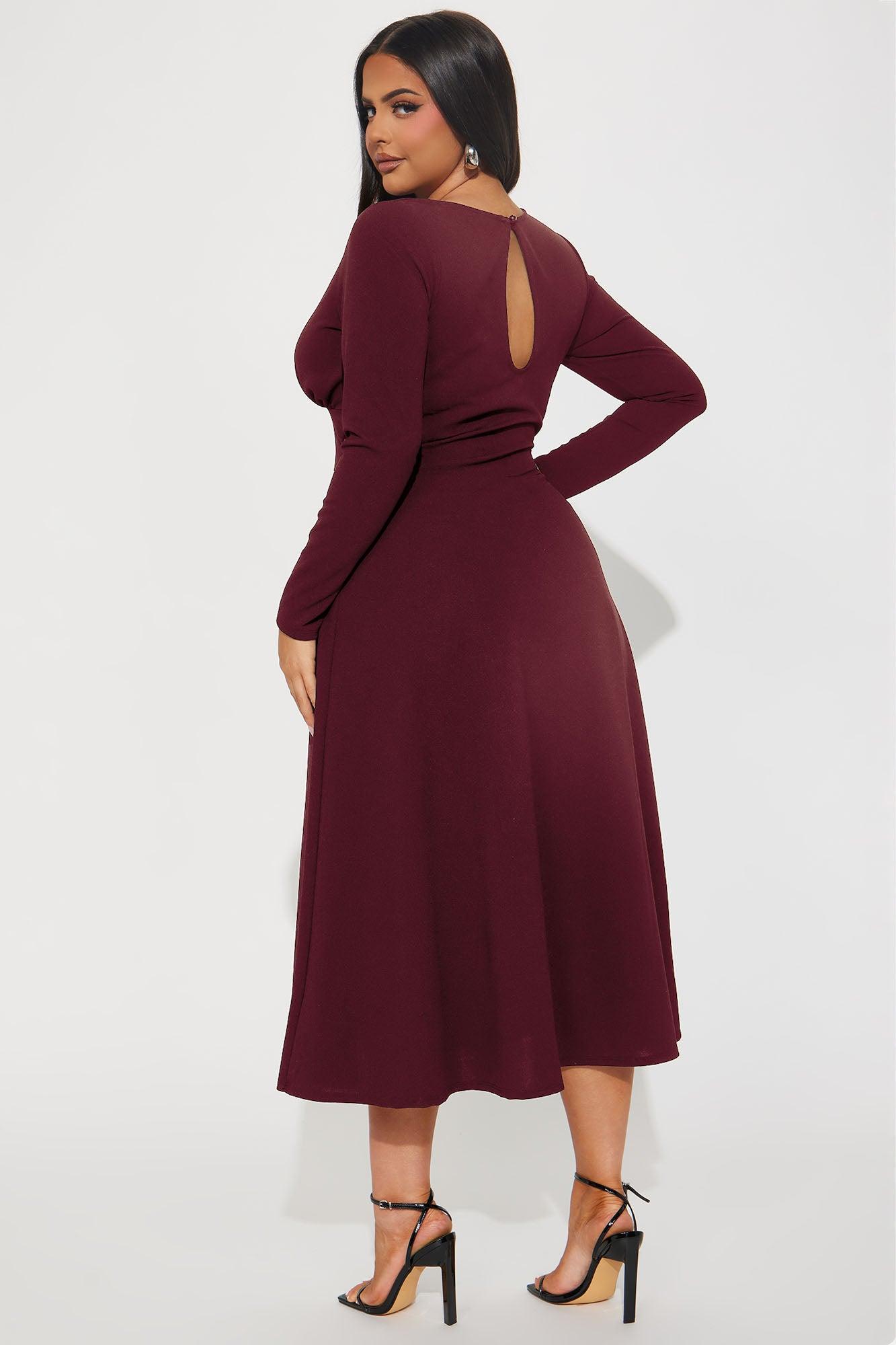 Charolette Long Sleeve Midi Dress - Wine Product Image