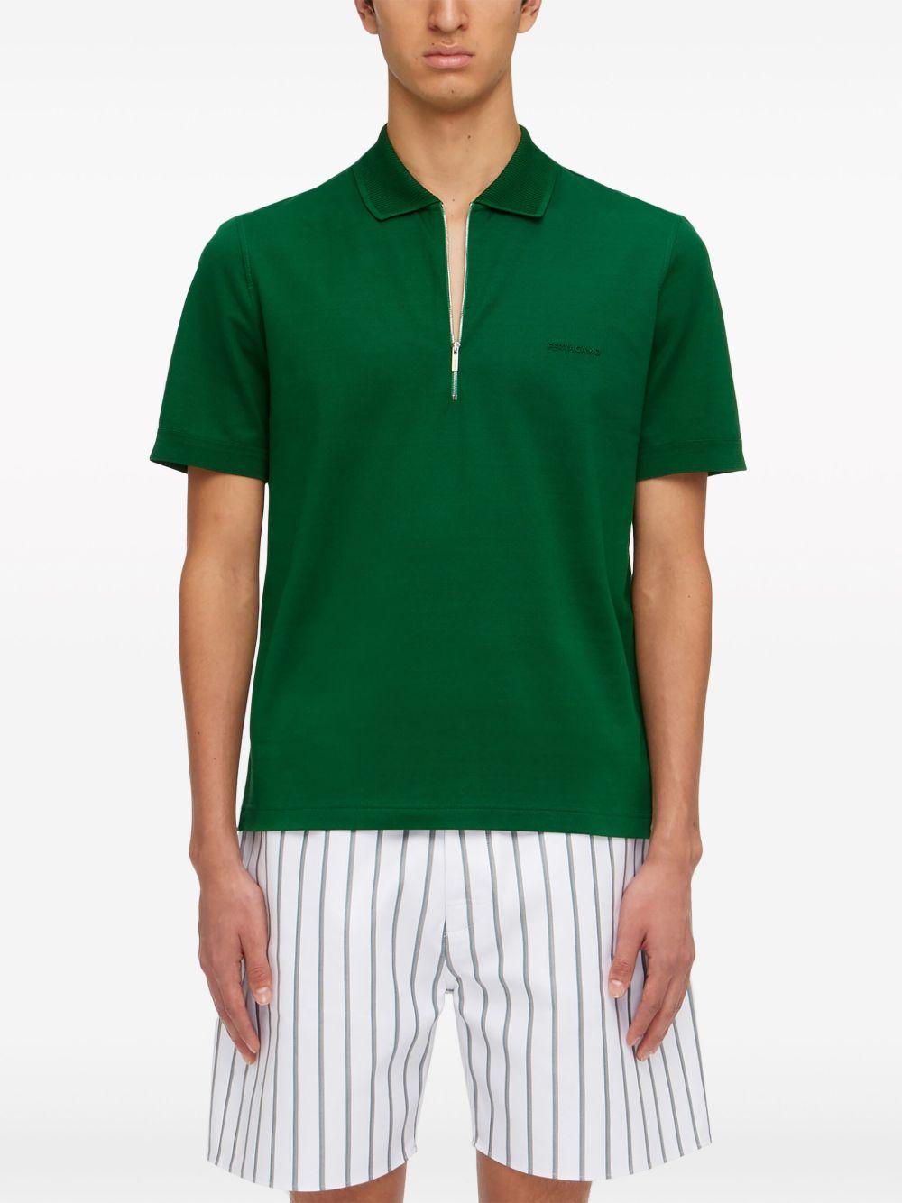 zip-up cotton polo shirt Product Image