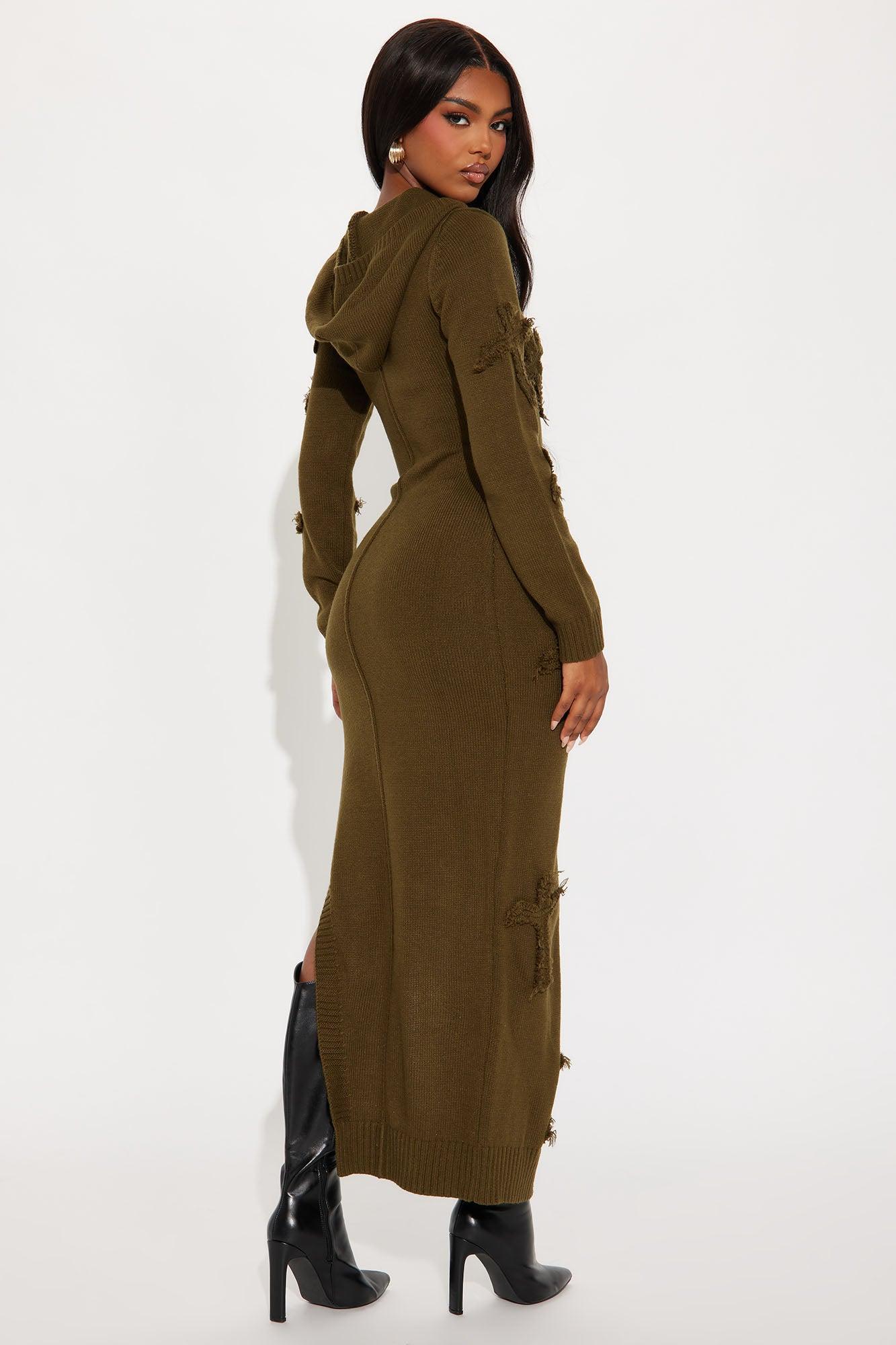 Alix Hooded Sweater Maxi Dress - Olive Product Image
