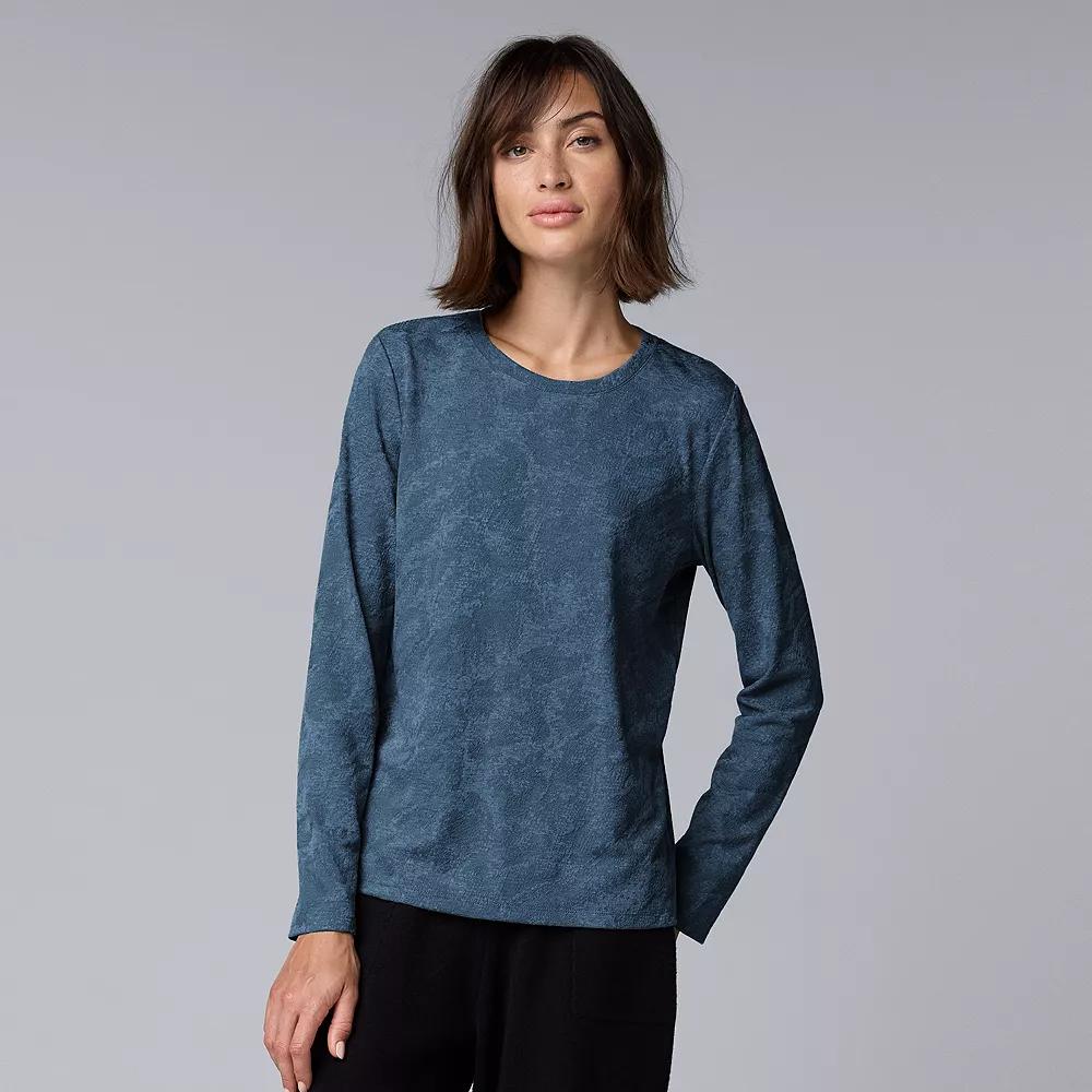 Women's Simply Vera Vera Wang Long Sleeve Crew Neck Tee, Size: Medium, Medium Coastline Heath Product Image