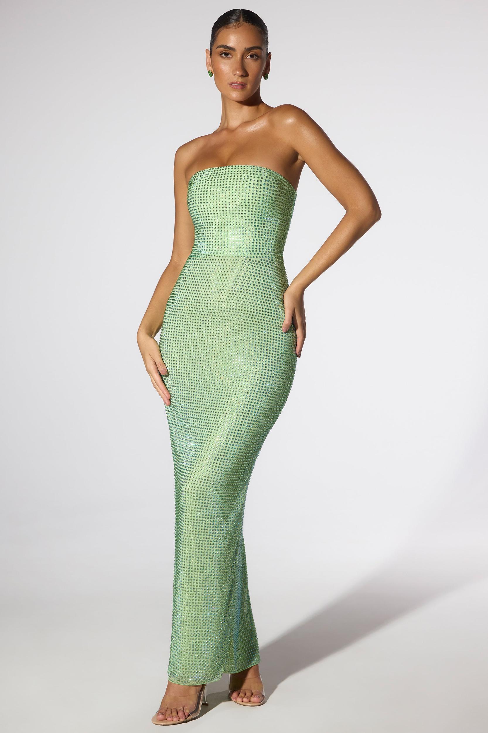 Embellished Strapless Evening Gown in Sage Green Product Image