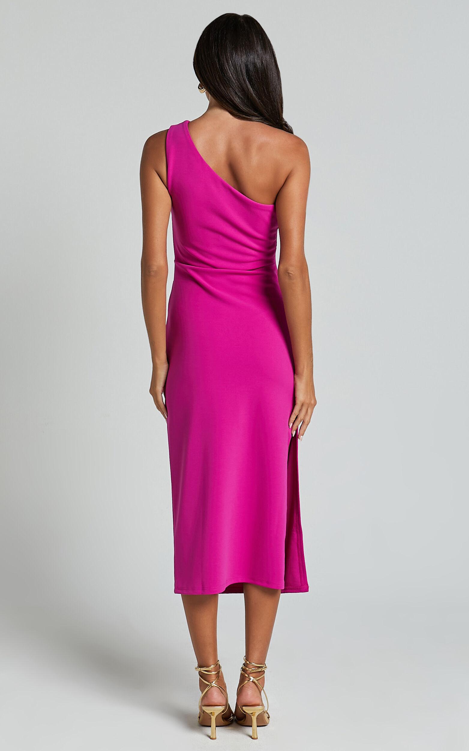 Monette Midi Dress - One Shoulder Straight Dress in Grape Product Image