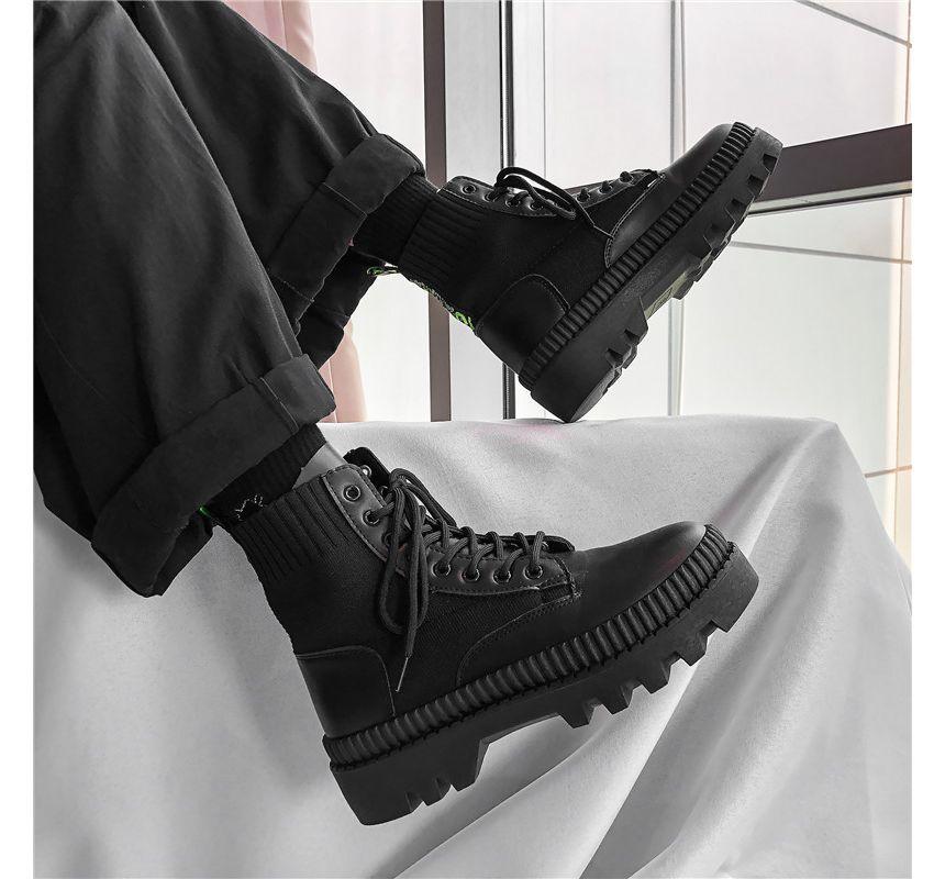 Plain Lace-Up Platform Short Boots Product Image