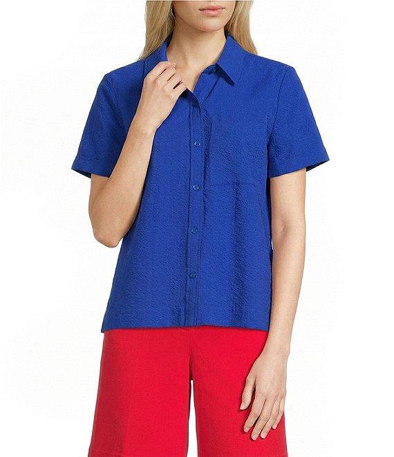 Westbound Perfect Outfit Picks Button Front Y-Neck Short Sleeve Camp Top Product Image