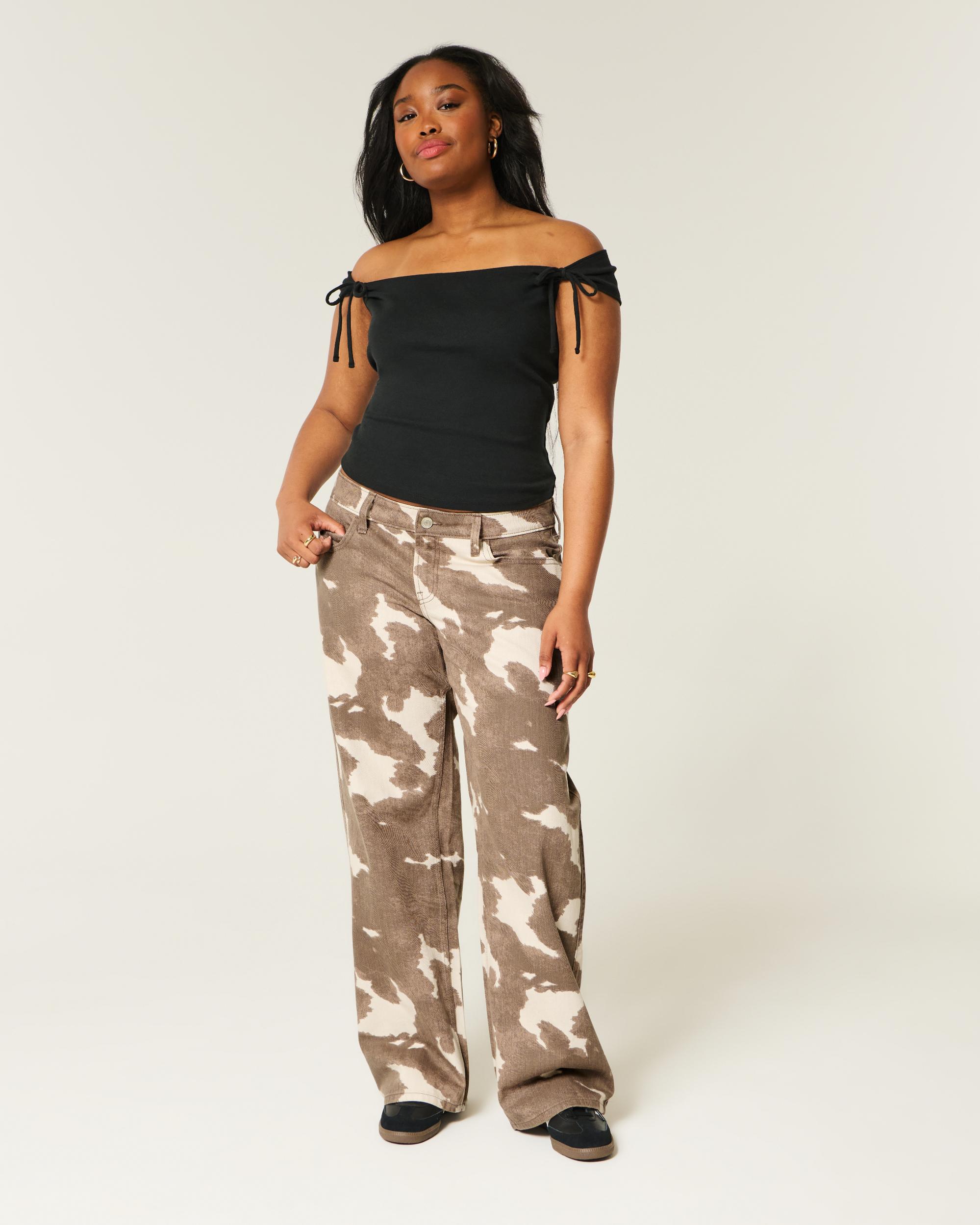 Low-Rise Cow Print Baggy Jeans Product Image