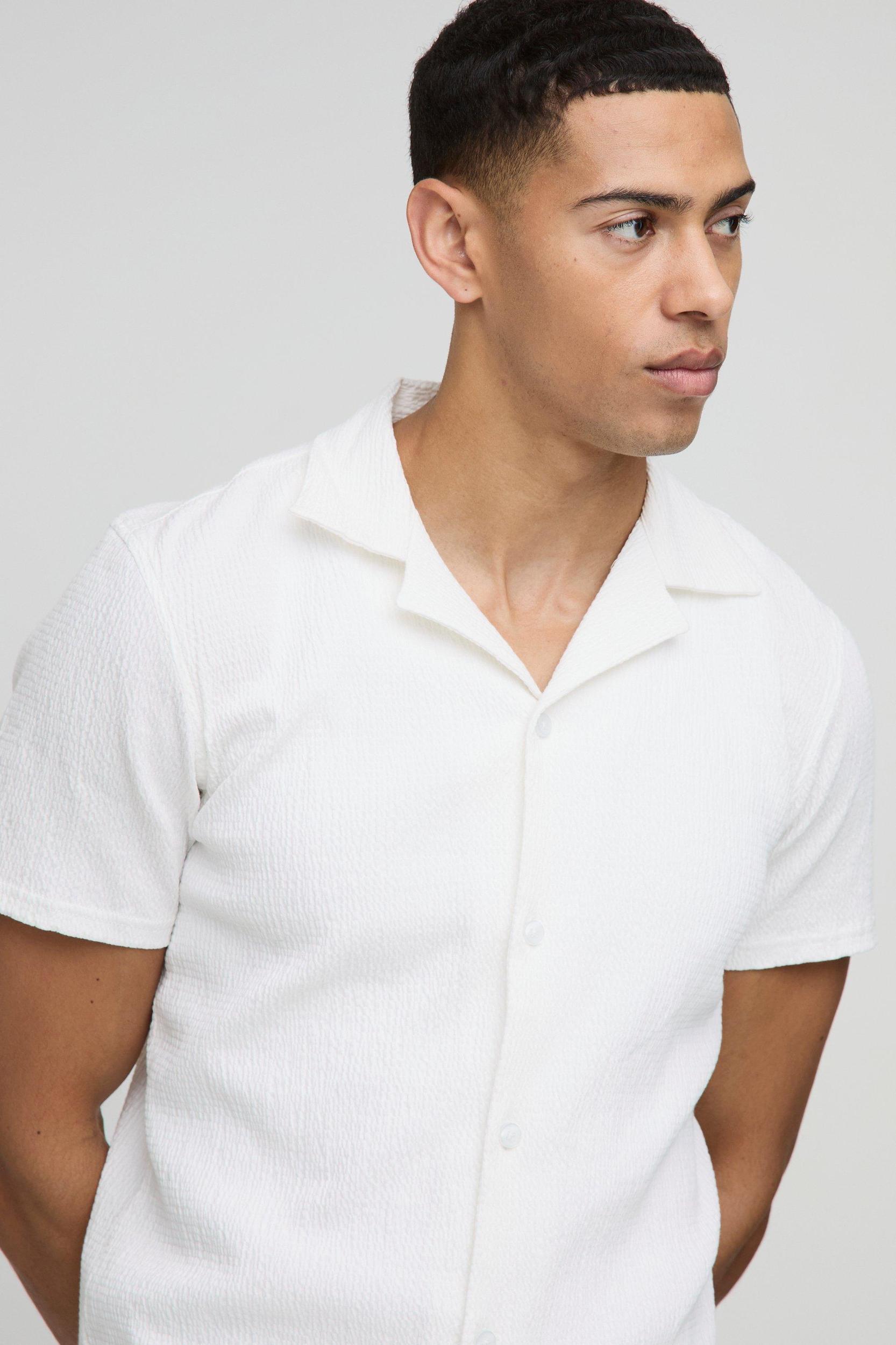 Man Slim Fit Seersucker Crinkle Shirt | boohooMAN USA Product Image