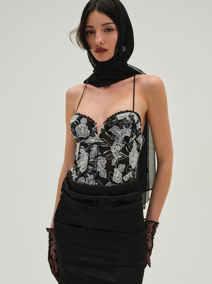 Embroidered Roses Maxi Dress — Black Product Image