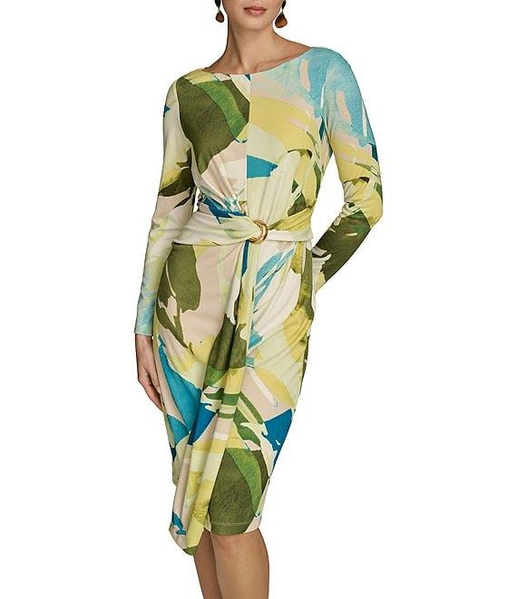 Donna Karan Crew Neck Long Sleeve Front Twist O-Ring Sheath Dress Product Image