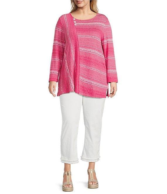 Ali Miles Plus Size Textured Knit Round Neck Long Sleeve Top Product Image