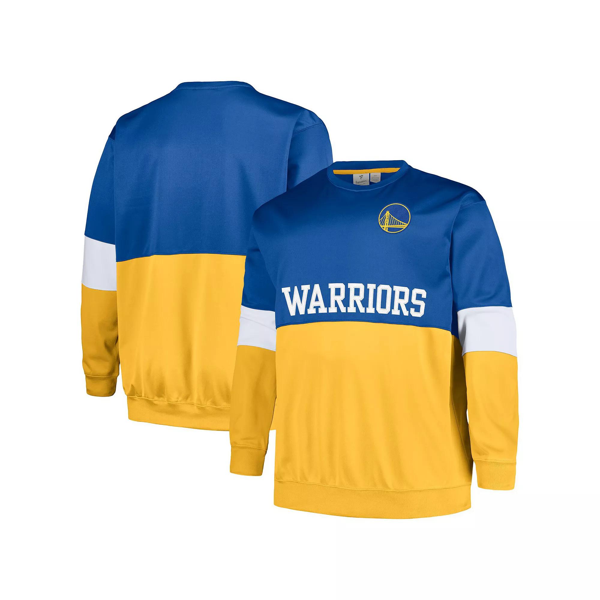 Men's Fanatics Branded Royal/Gold Golden State Warriors Big & Tall Split Pullover Sweatshirt,  Product Image