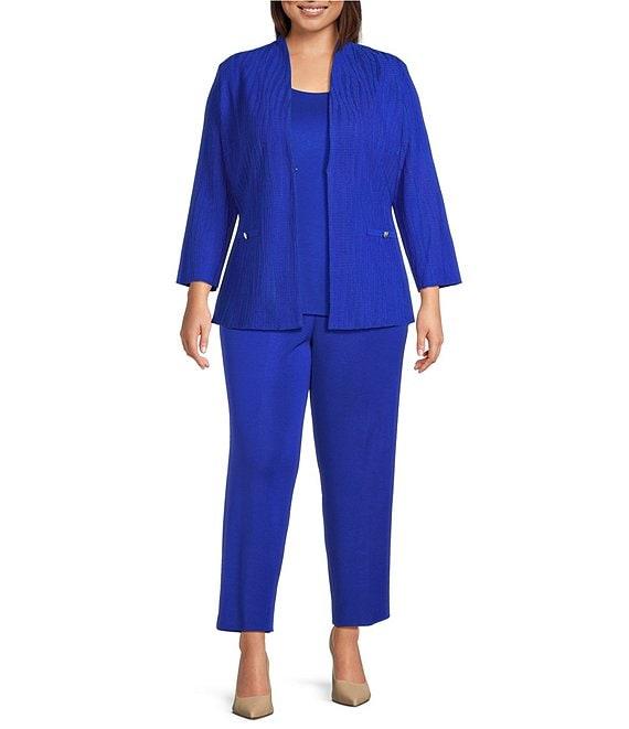 Ming Wang Plus Size Textured Wave Knit Mandarin Collar Bracelet Sleeve Jacket Product Image