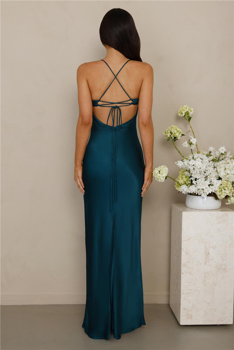 The Samara Satin Maxi Dress Teal Product Image