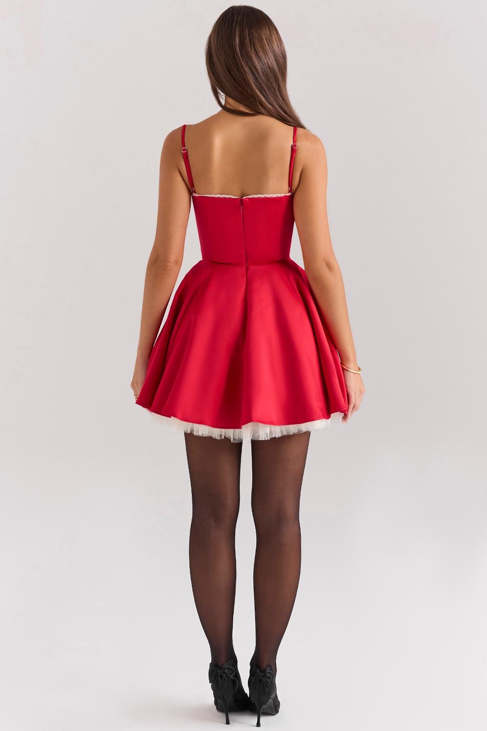 Minimoiselle  holly red satin tulle mini dress Product Image