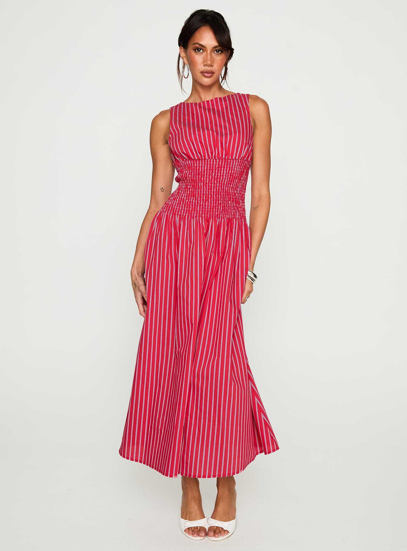 Lilienne Cotton Poplin Maxi Dress Red Stripe Product Image