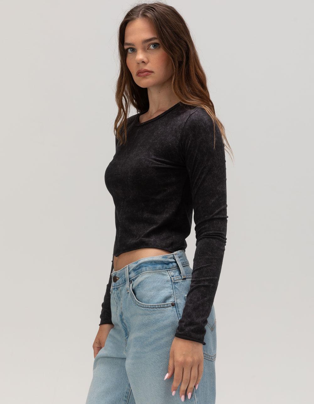 NOISY MAY Katinka Washed Womens Long Sleeve Top - BLACK Product Image