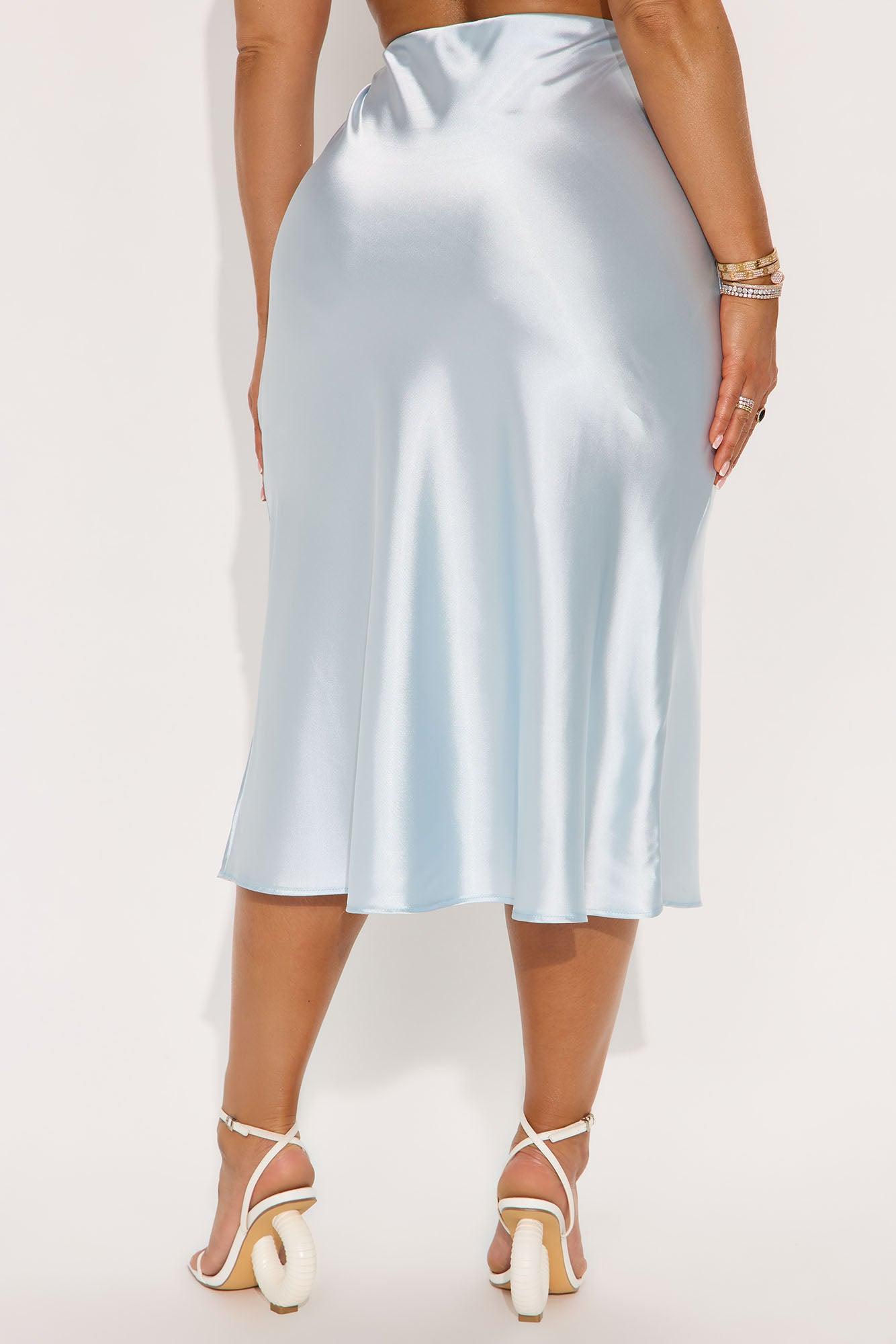 Finer Things Satin Midi Skirt - Blue Product Image