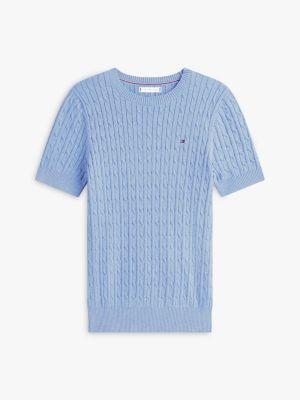 Short-Sleeve Cable Knit Sweater Product Image