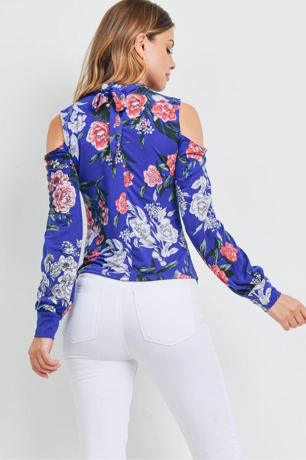 Cold shoulder floral tie back blouse Product Image