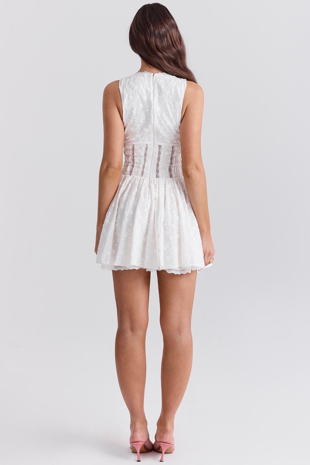 Sarita  white cotton broderie anglais plunge mini dress Product Image